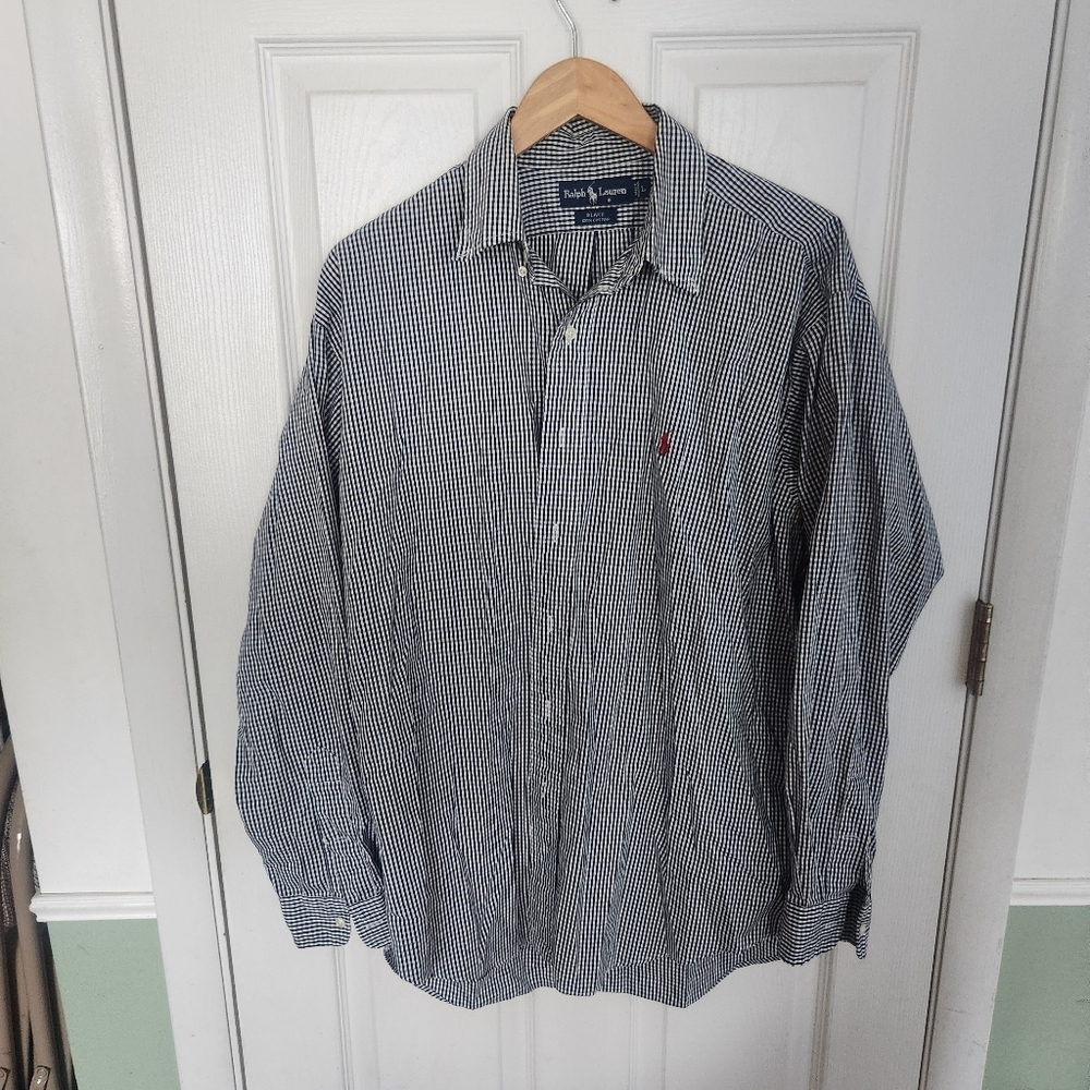 Polo by Ralph‎ Lauren Men's Black and White Checkered Button Up Shirt Size L
